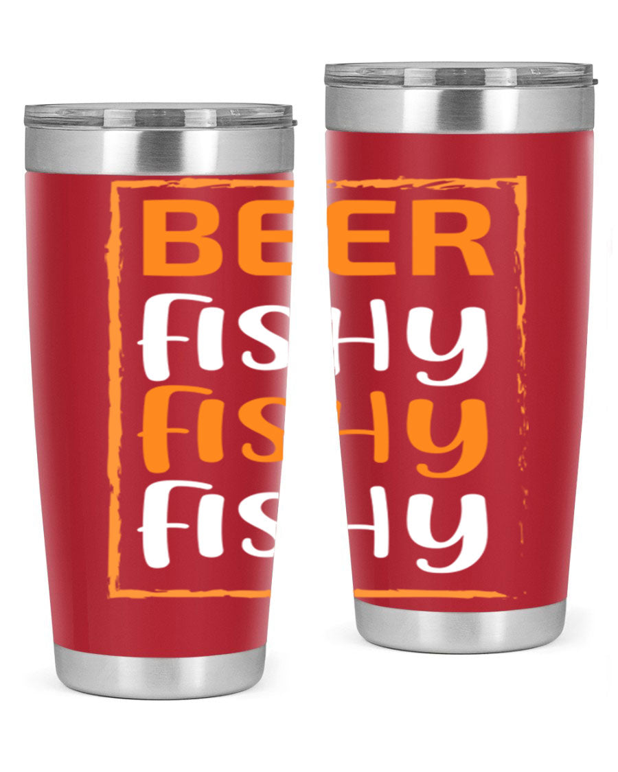 Beer Fishy Fishy Fishy 152# Tumbler, a double wall vacuum stainless steel tumbler with a drink-thru lid, perfect for hot and cold beverages.
