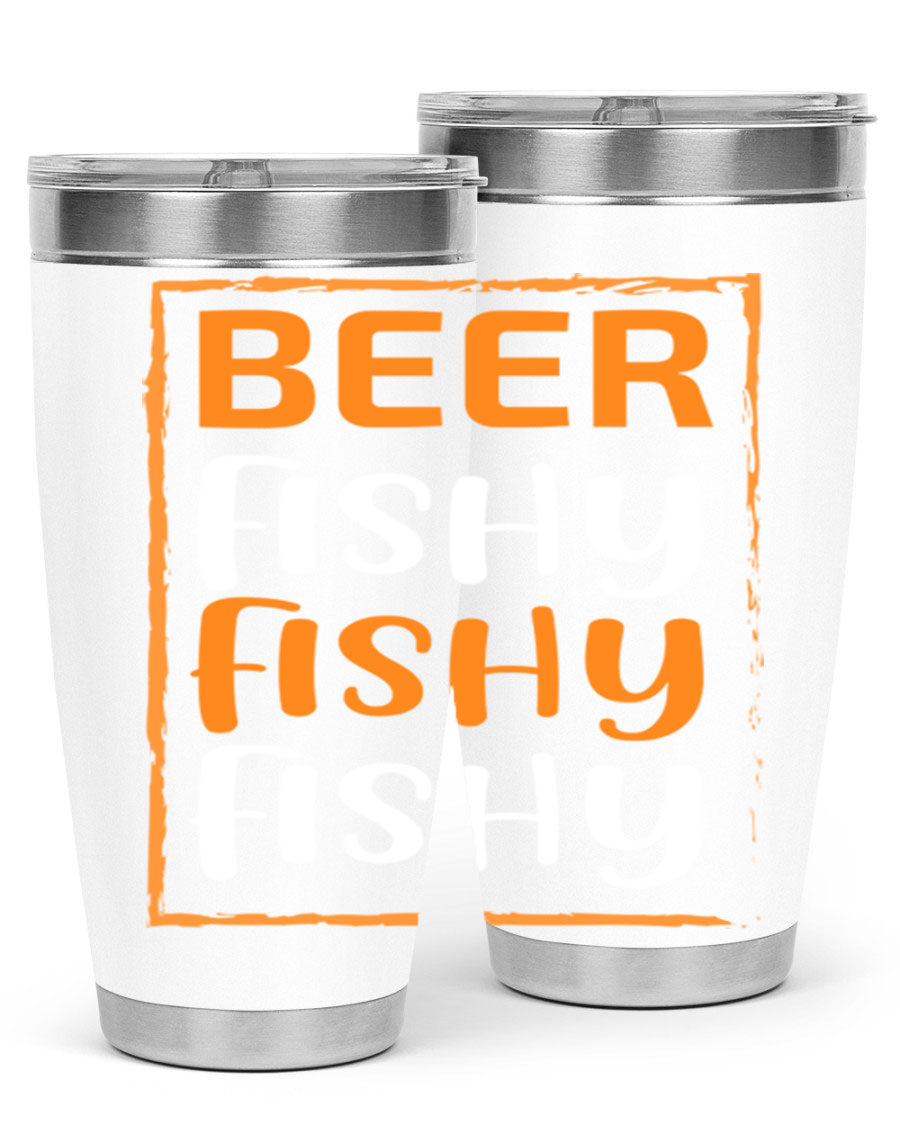 Beer Fishy Fishy Fishy 152# Tumbler, a double wall vacuum stainless steel tumbler with a drink-thru lid, perfect for hot and cold beverages.