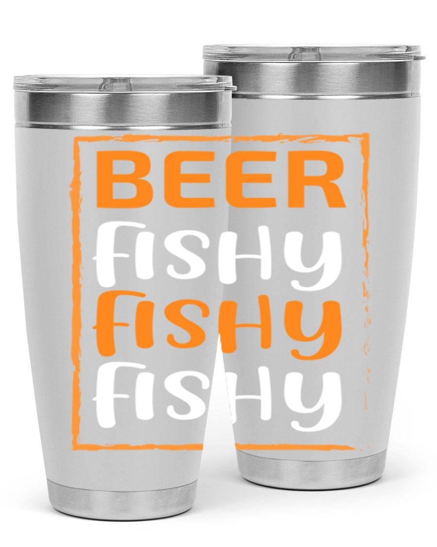 Beer Fishy Fishy Fishy 152# Tumbler, a double wall vacuum stainless steel tumbler with a drink-thru lid, perfect for hot and cold beverages.
