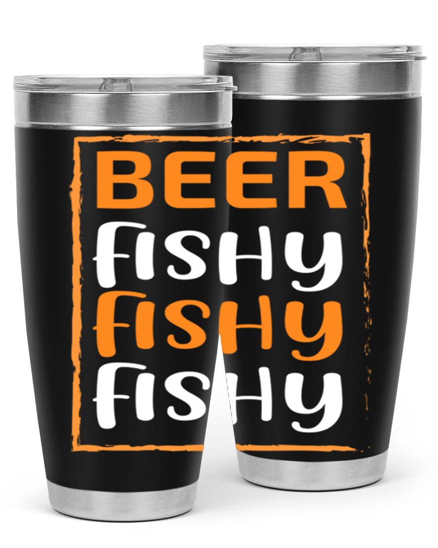 Beer Fishy Fishy Fishy 152# Tumbler, a double wall vacuum stainless steel tumbler with a drink-thru lid, perfect for hot and cold beverages.