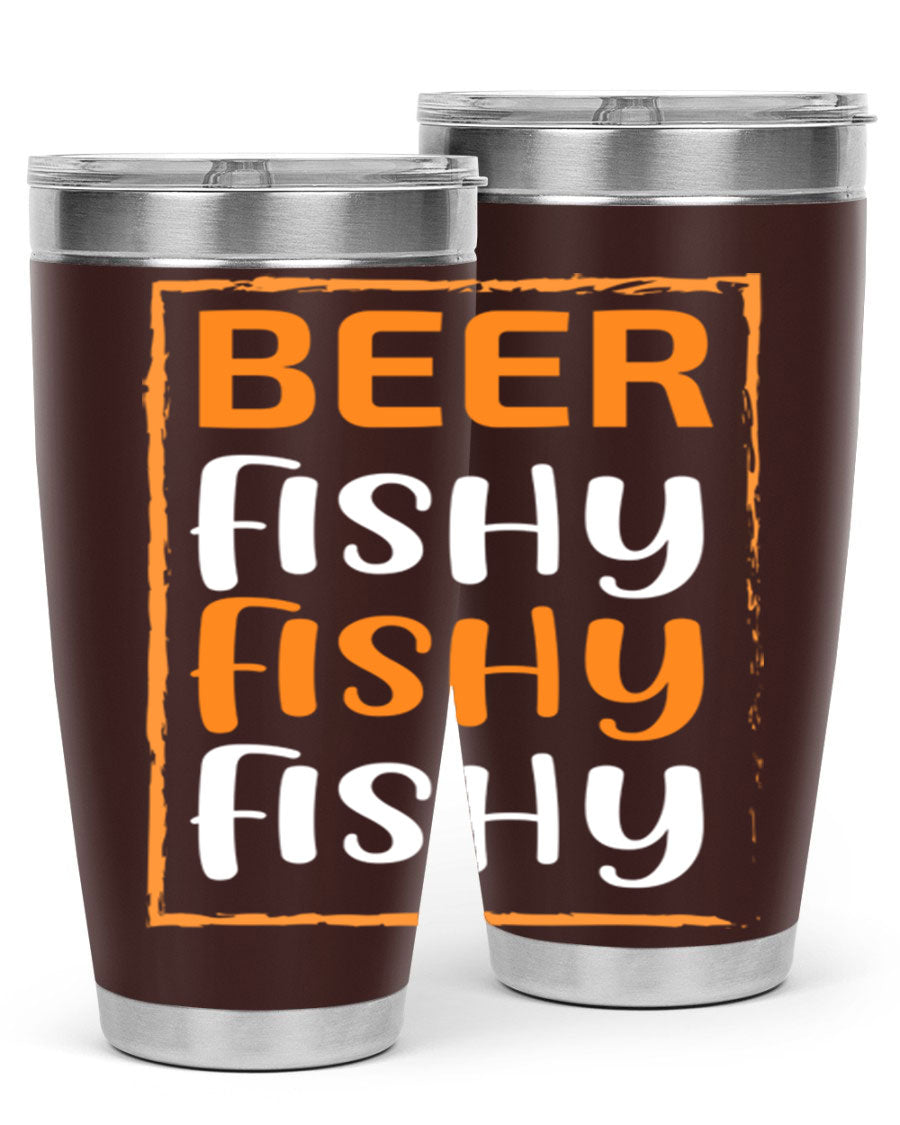 Beer Fishy Fishy Fishy 152# Tumbler, a double wall vacuum stainless steel tumbler with a drink-thru lid, perfect for hot and cold beverages.