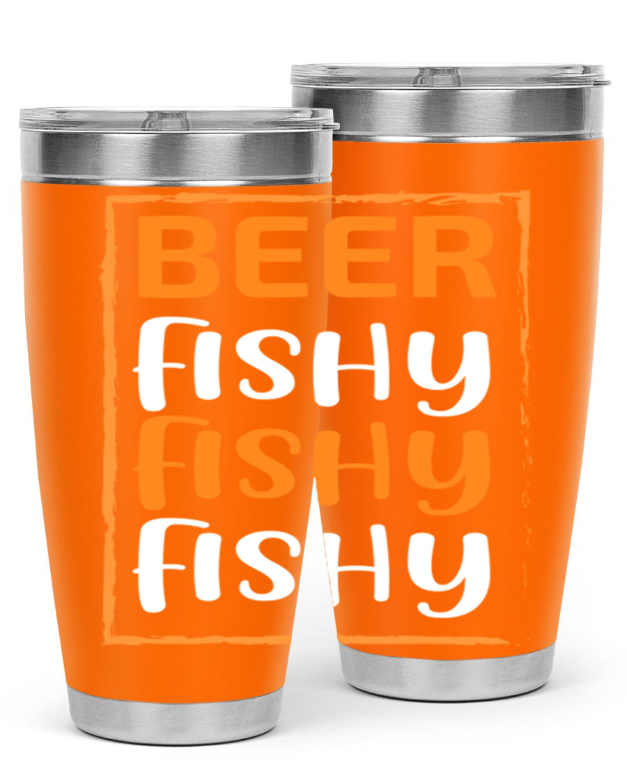 Beer Fishy Fishy Fishy 152# Tumbler, a double wall vacuum stainless steel tumbler with a drink-thru lid, perfect for hot and cold beverages.