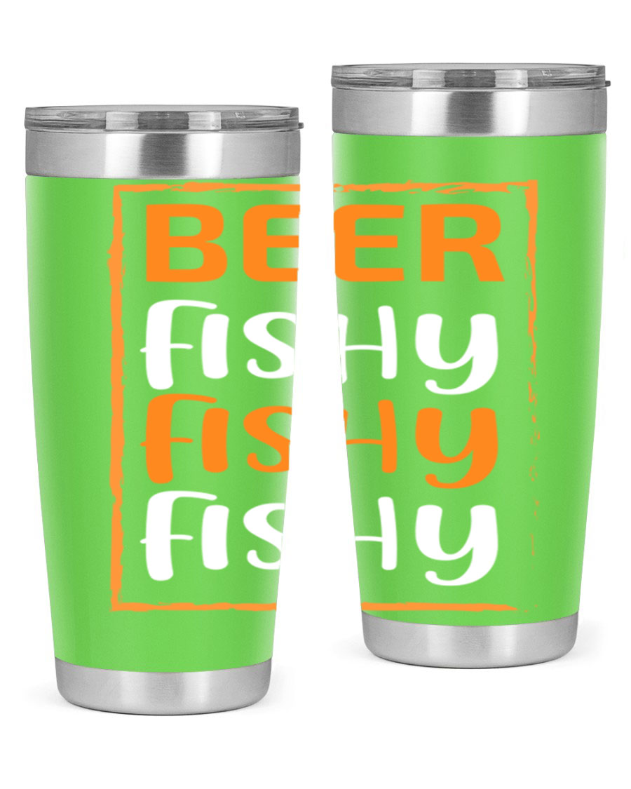 Beer Fishy Fishy Fishy 152# Tumbler, a double wall vacuum stainless steel tumbler with a drink-thru lid, perfect for hot and cold beverages.