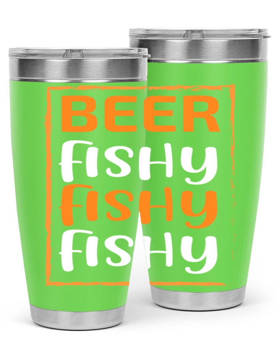 Beer Fishy Fishy Fishy 152# Tumbler, a double wall vacuum stainless steel tumbler with a drink-thru lid, perfect for hot and cold beverages.