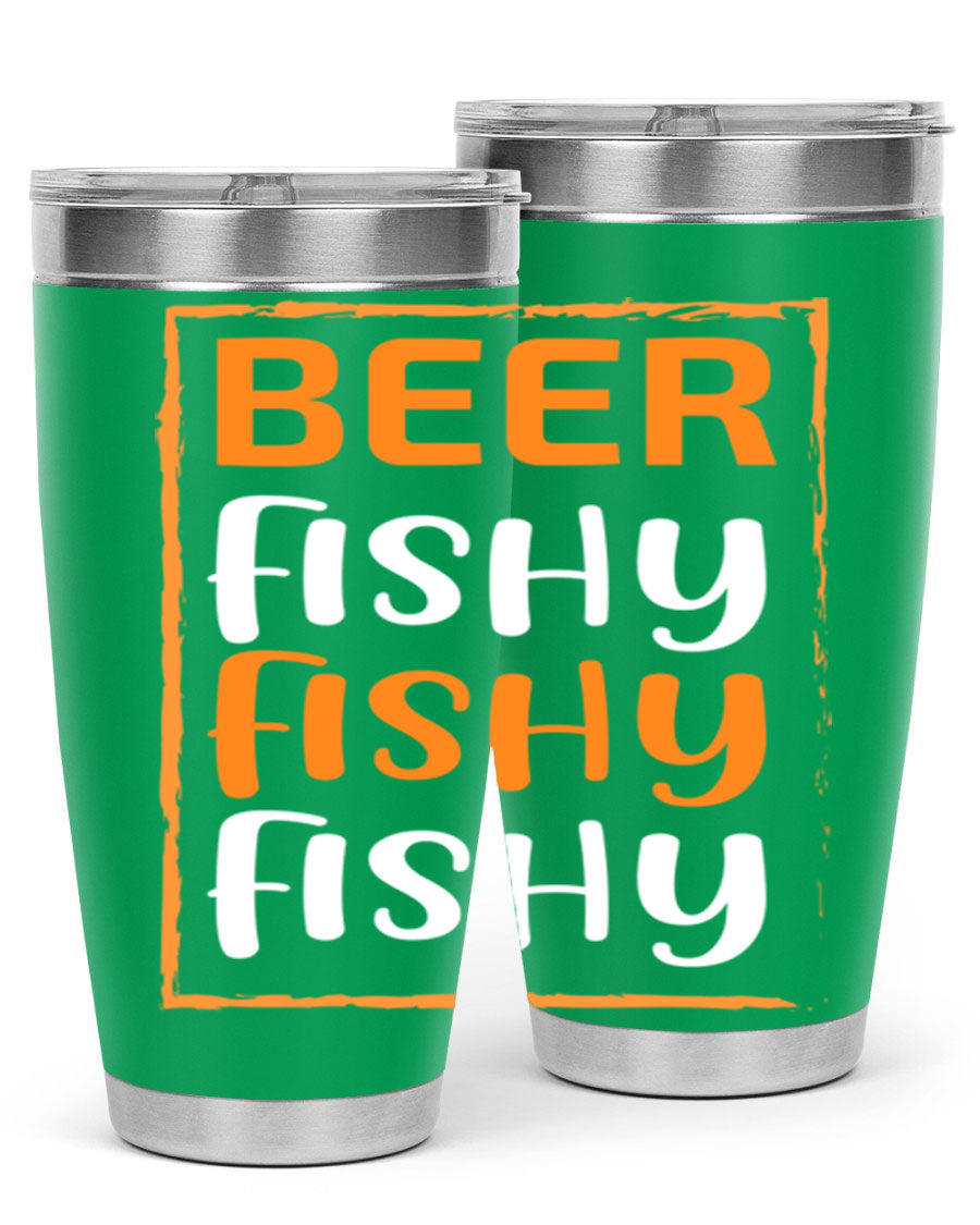 Beer Fishy Fishy Fishy 152# Tumbler, a double wall vacuum stainless steel tumbler with a drink-thru lid, perfect for hot and cold beverages.