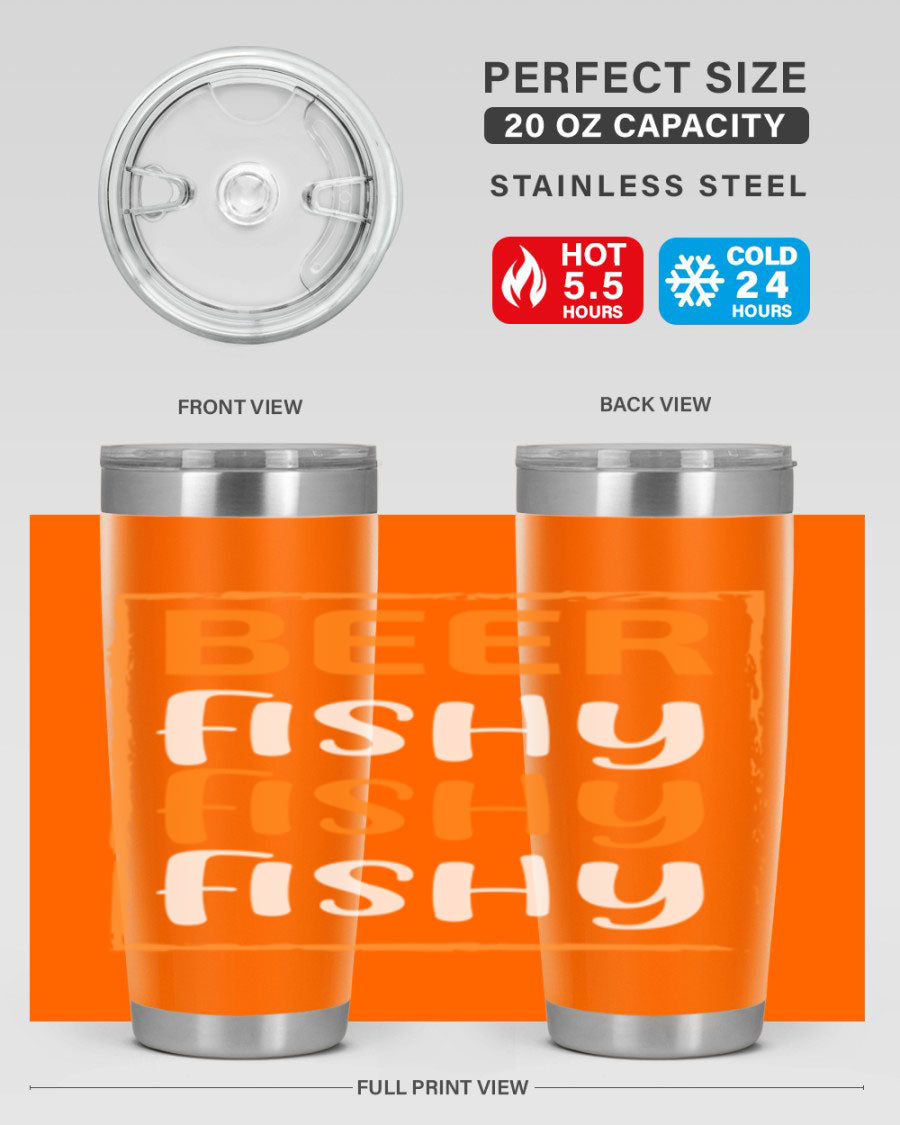 Beer Fishy Fishy Fishy 152# Tumbler, a double wall vacuum stainless steel tumbler with a drink-thru lid, perfect for hot and cold beverages.