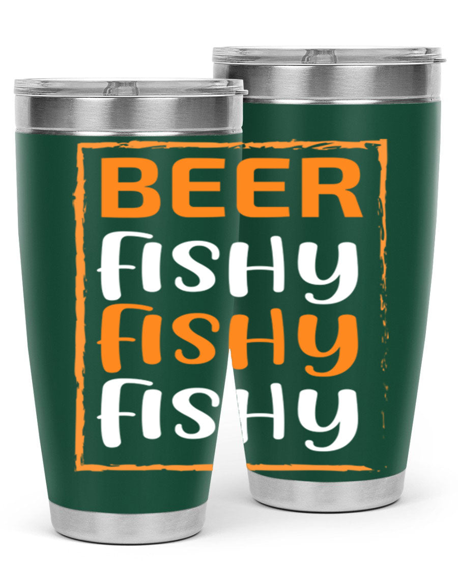 Beer Fishy Fishy Fishy 152# Tumbler, a double wall vacuum stainless steel tumbler with a drink-thru lid, perfect for hot and cold beverages.