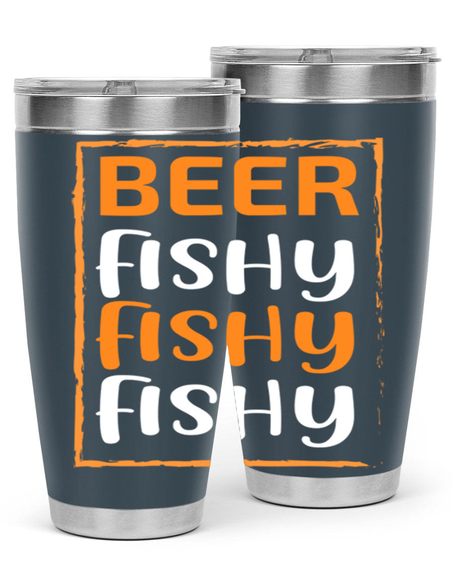 Beer Fishy Fishy Fishy 152# Tumbler, a double wall vacuum stainless steel tumbler with a drink-thru lid, perfect for hot and cold beverages.