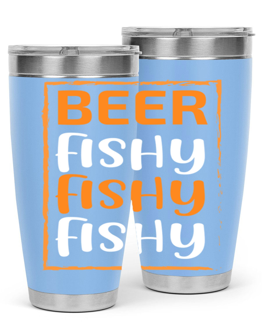 Beer Fishy Fishy Fishy 152# Tumbler, a double wall vacuum stainless steel tumbler with a drink-thru lid, perfect for hot and cold beverages.