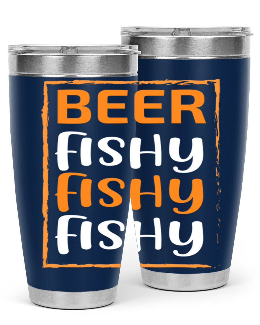 Beer Fishy Fishy Fishy 152# Tumbler, a double wall vacuum stainless steel tumbler with a drink-thru lid, perfect for hot and cold beverages.
