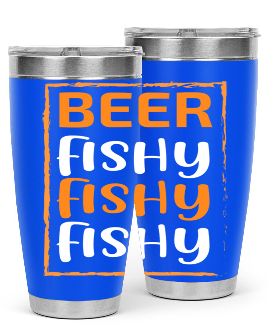 Beer Fishy Fishy Fishy 152# Tumbler, a double wall vacuum stainless steel tumbler with a drink-thru lid, perfect for hot and cold beverages.