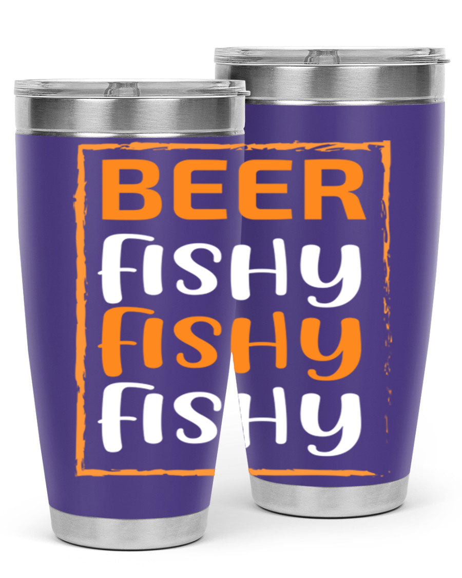 Beer Fishy Fishy Fishy 152# Tumbler, a double wall vacuum stainless steel tumbler with a drink-thru lid, perfect for hot and cold beverages.