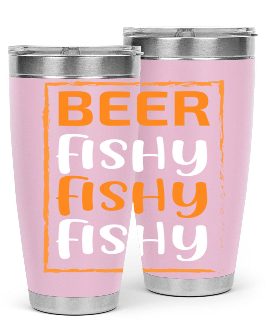 Beer Fishy Fishy Fishy 152# Tumbler, a double wall vacuum stainless steel tumbler with a drink-thru lid, perfect for hot and cold beverages.