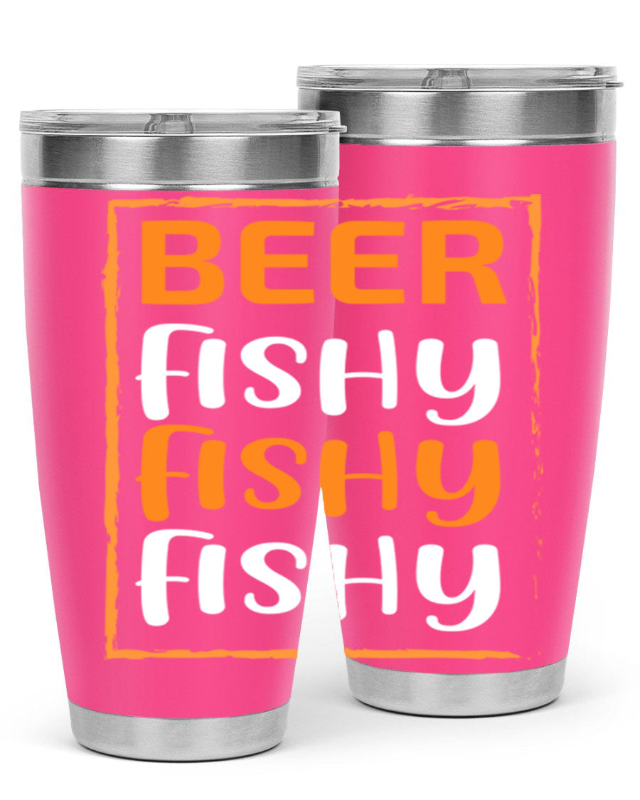 Beer Fishy Fishy Fishy 152# Tumbler, a double wall vacuum stainless steel tumbler with a drink-thru lid, perfect for hot and cold beverages.