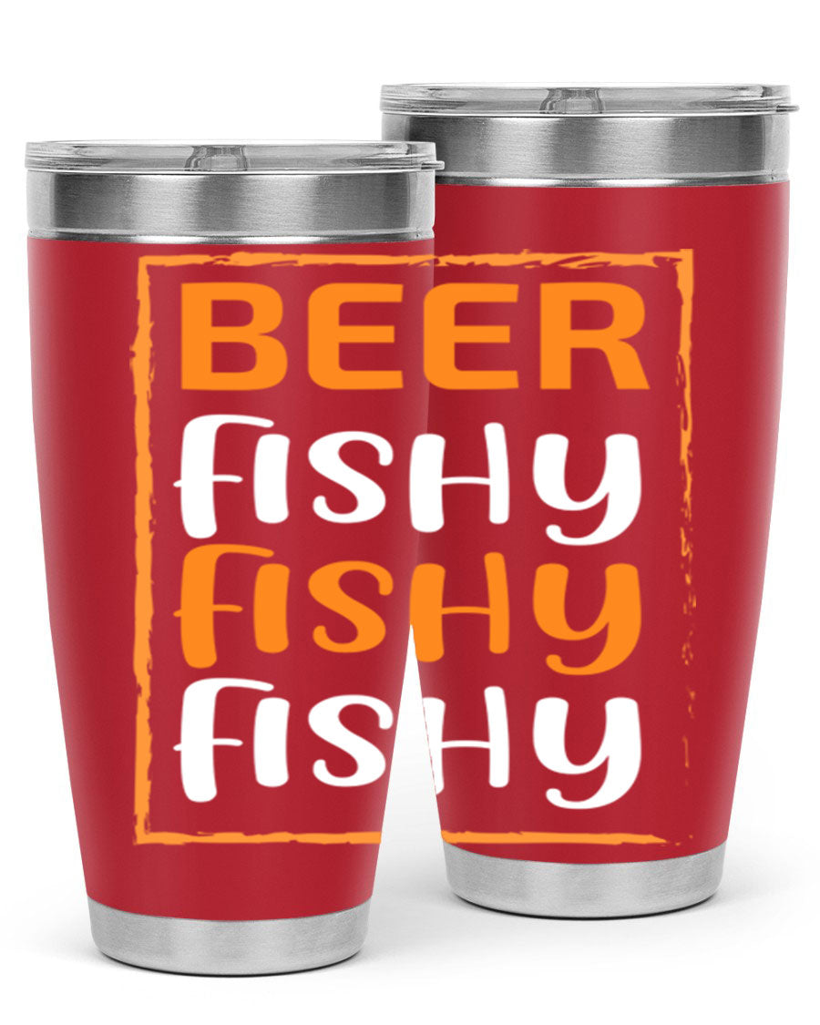 Beer Fishy Fishy Fishy 152# Tumbler, a double wall vacuum stainless steel tumbler with a drink-thru lid, perfect for hot and cold beverages.