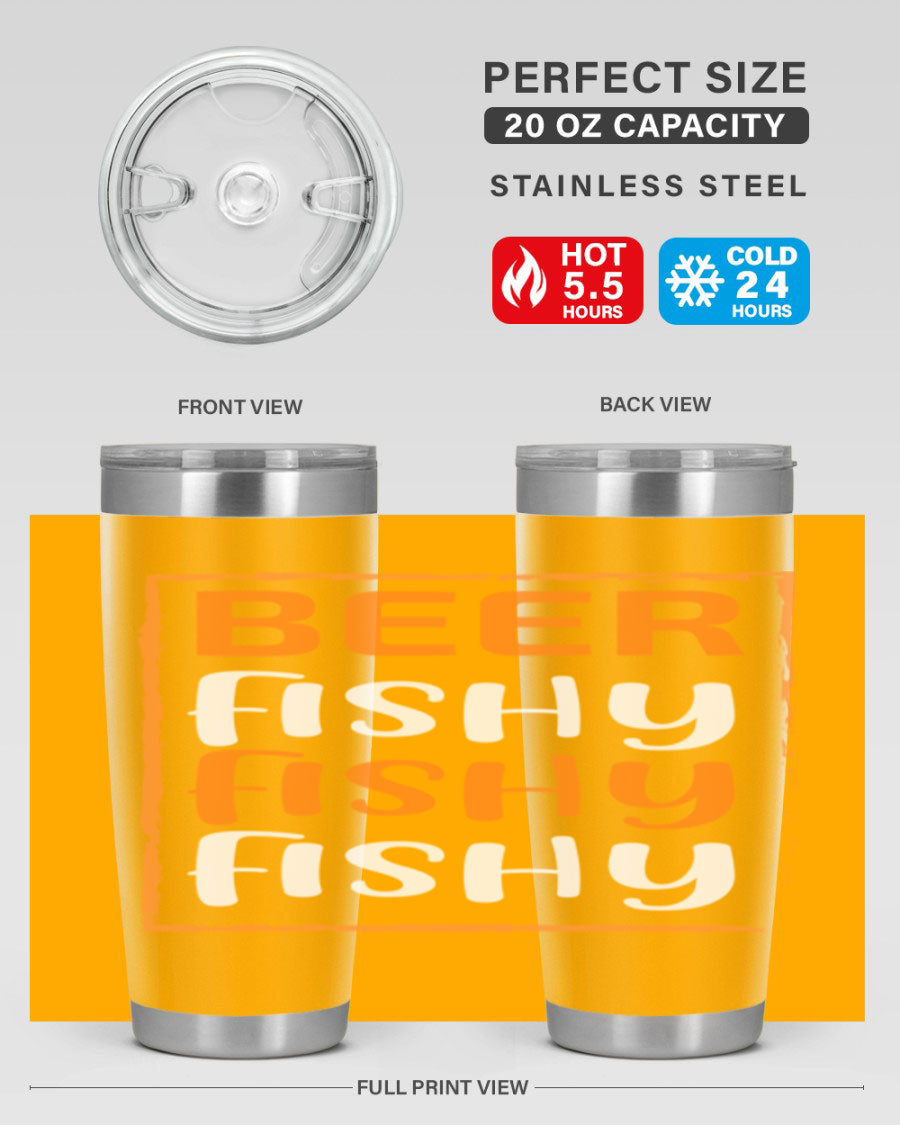 Beer Fishy Fishy Fishy 152# Tumbler, a double wall vacuum stainless steel tumbler with a drink-thru lid, perfect for hot and cold beverages.