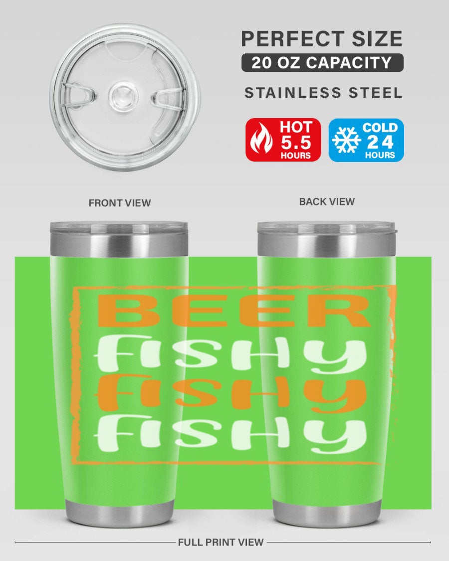 Beer Fishy Fishy Fishy 152# Tumbler, a double wall vacuum stainless steel tumbler with a drink-thru lid, perfect for hot and cold beverages.