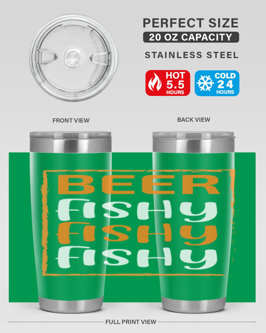 Beer Fishy Fishy Fishy 152# Tumbler, a double wall vacuum stainless steel tumbler with a drink-thru lid, perfect for hot and cold beverages.