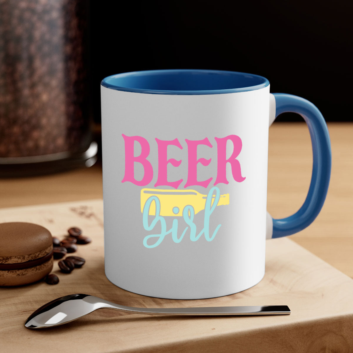 Beer Girl 132# Mug featuring a two-tone design with a colored handle and glossy finish, available in multiple colors.