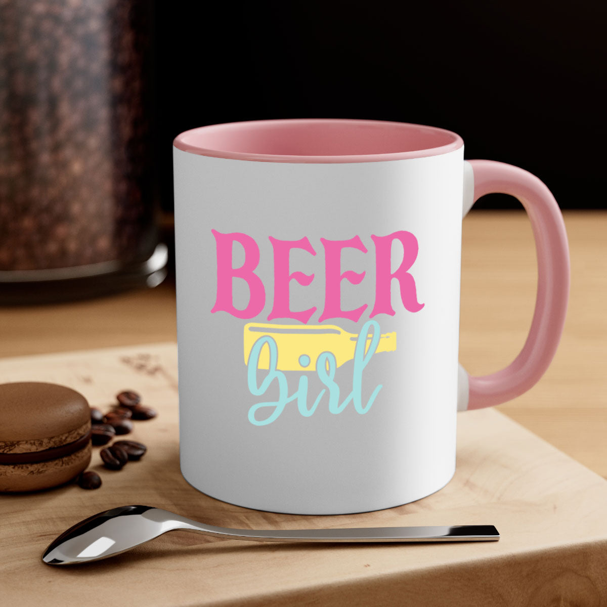 Beer Girl 132# Mug featuring a two-tone design with a colored handle and glossy finish, available in multiple colors.