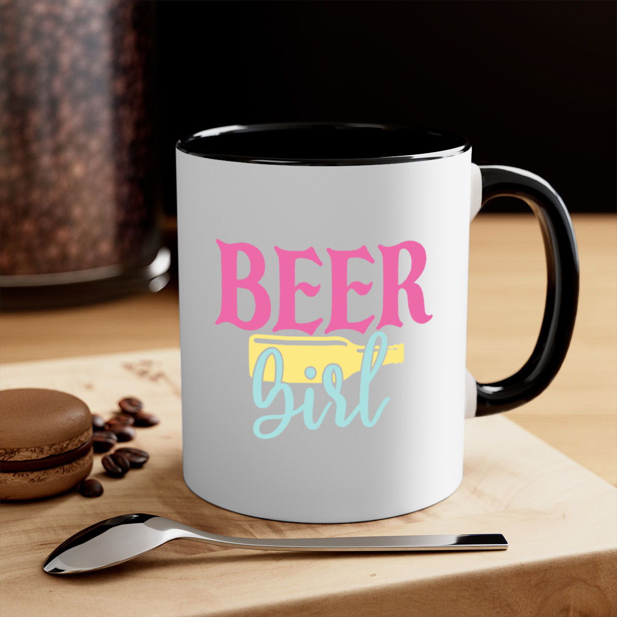 Beer Girl 132# Mug featuring a two-tone design with a colored handle and glossy finish, available in multiple colors.