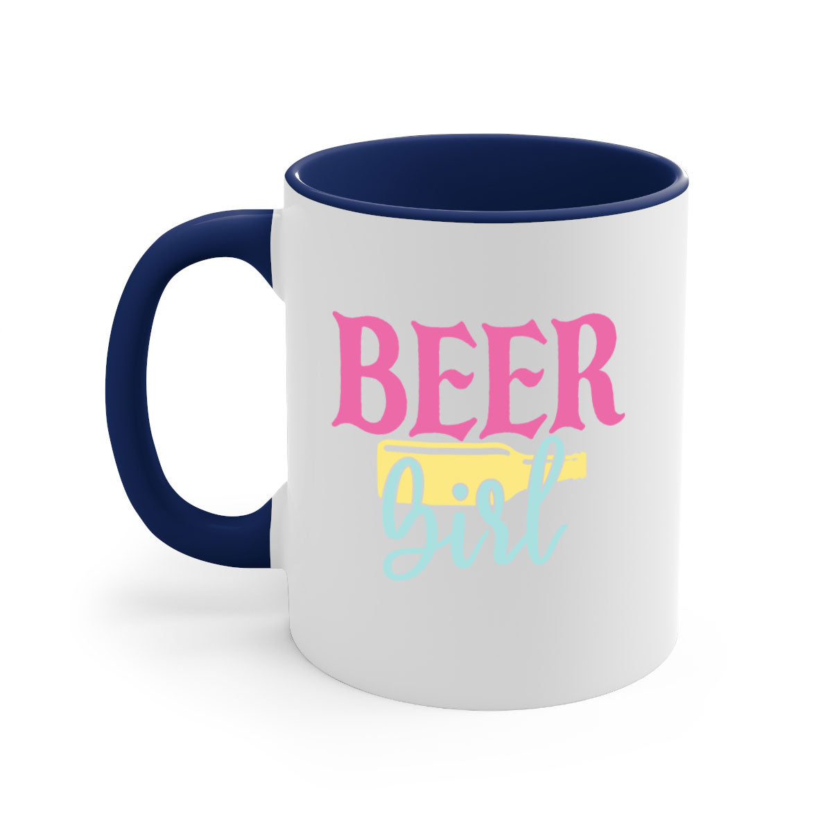 Beer Girl 132# Mug featuring a two-tone design with a colored handle and glossy finish, available in multiple colors.
