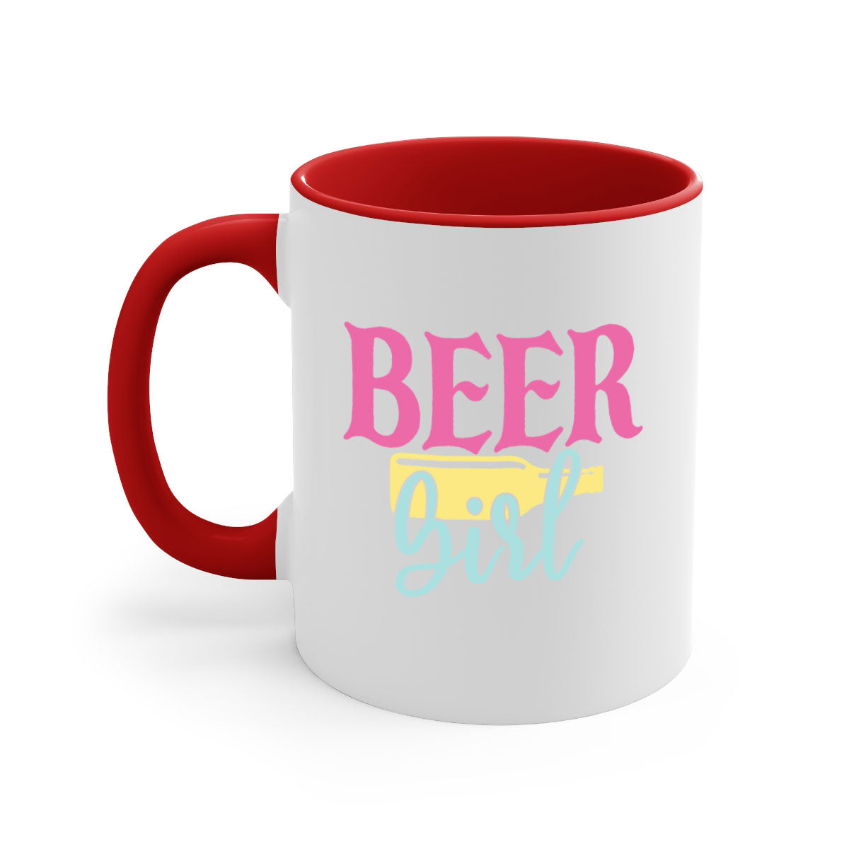 Beer Girl 132# Mug featuring a two-tone design with a colored handle and glossy finish, available in multiple colors.