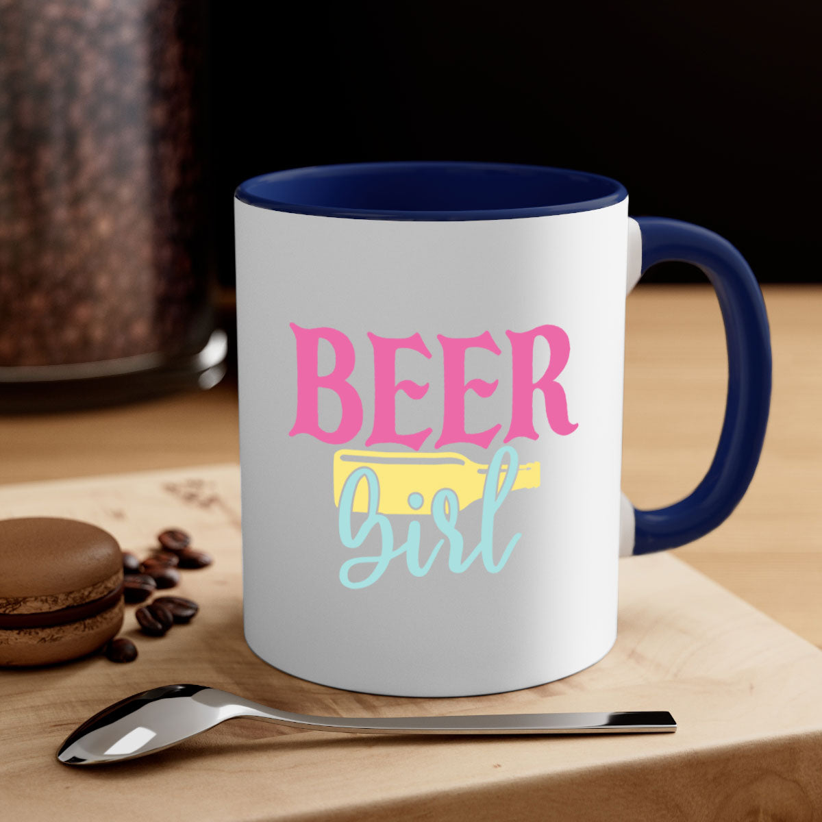 Beer Girl 132# Mug featuring a two-tone design with a colored handle and glossy finish, available in multiple colors.