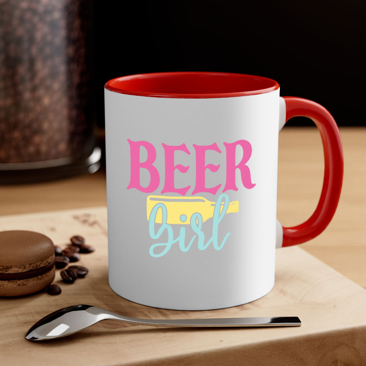 Beer Girl 132# Mug featuring a two-tone design with a colored handle and glossy finish, available in multiple colors.