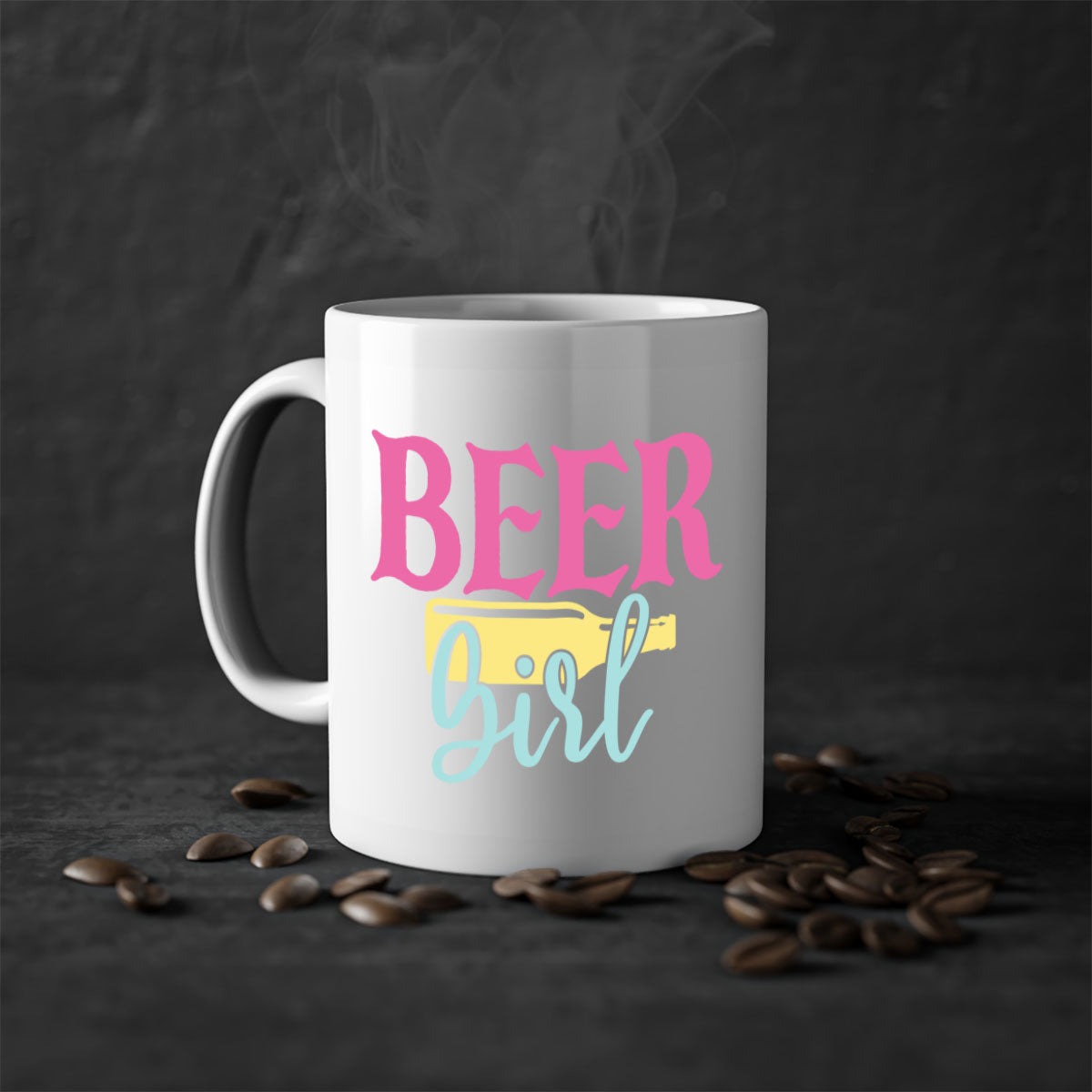Beer Girl 132# Mug featuring a two-tone design with a colored handle and glossy finish, available in multiple colors.