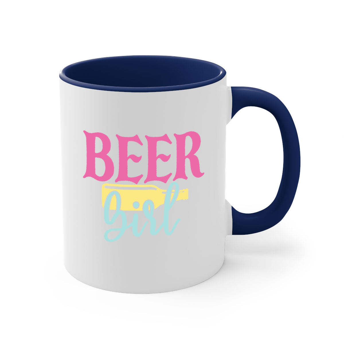 Beer Girl 132# Mug featuring a two-tone design with a colored handle and glossy finish, available in multiple colors.