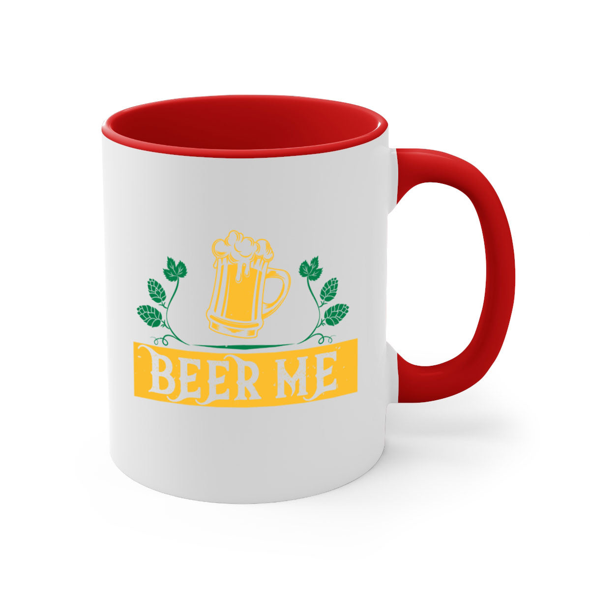 Beer Me 105# Mug featuring a glossy finish, colored handle, and interior, available in multiple colors and sizes.