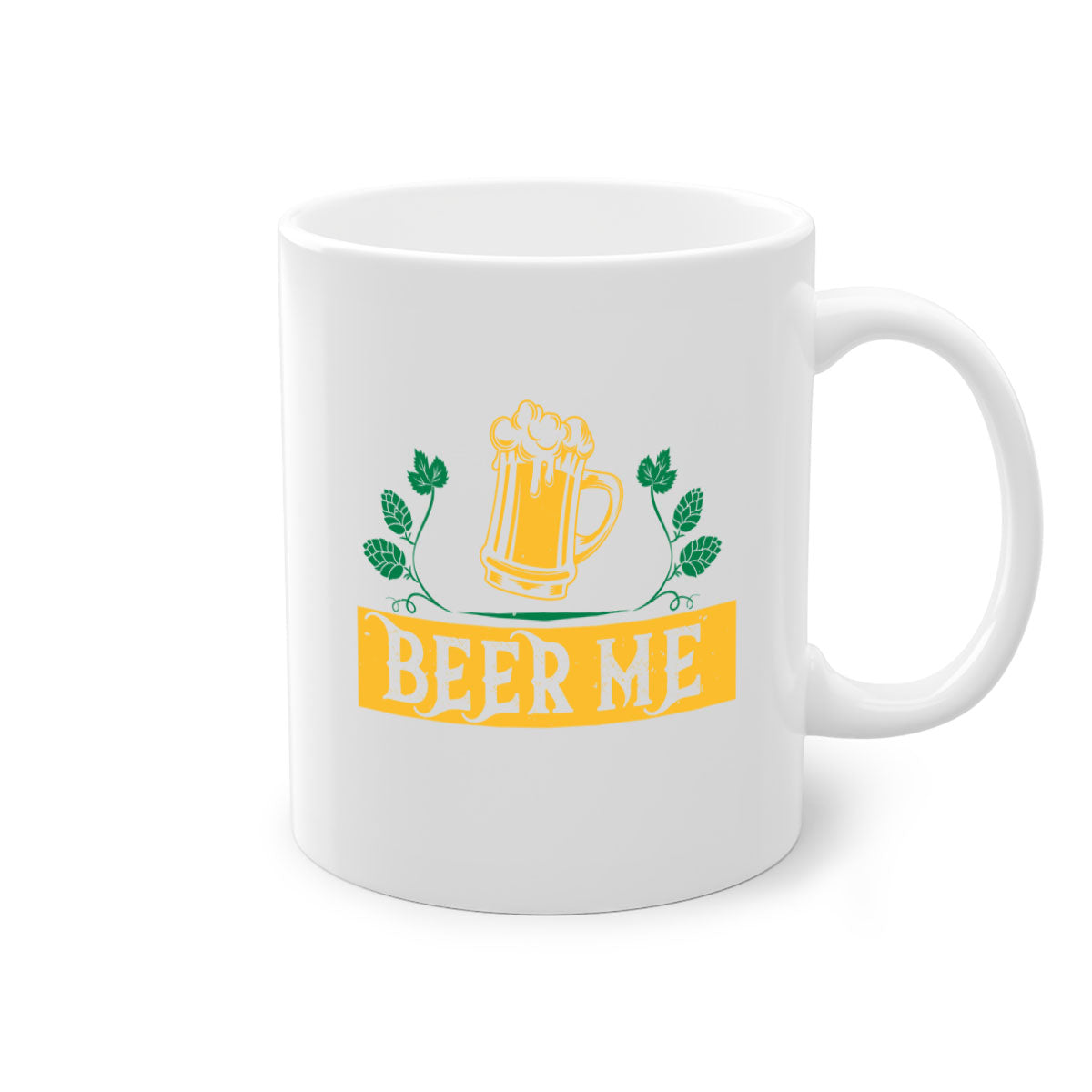 Beer Me 105# Mug featuring a glossy finish, colored handle, and interior, available in multiple colors and sizes.
