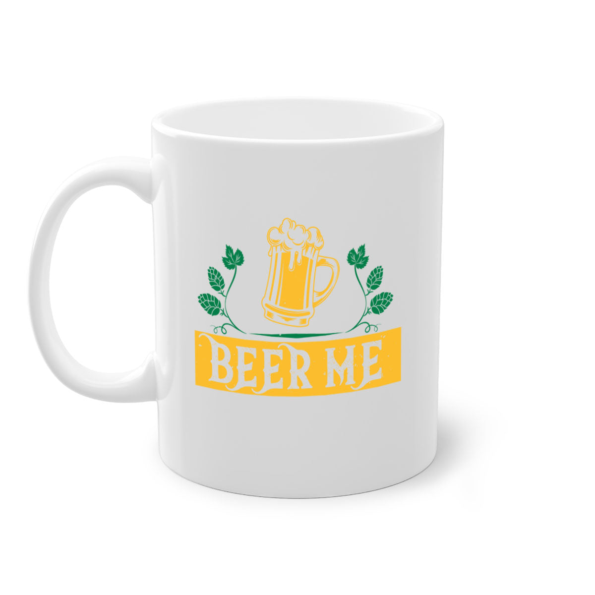 Beer Me 105# Mug featuring a glossy finish, colored handle, and interior, available in multiple colors and sizes.