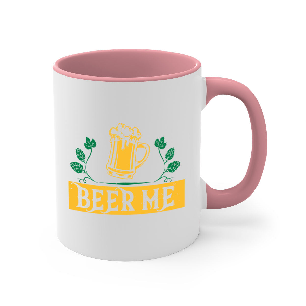 Beer Me 105# Mug featuring a glossy finish, colored handle, and interior, available in multiple colors and sizes.