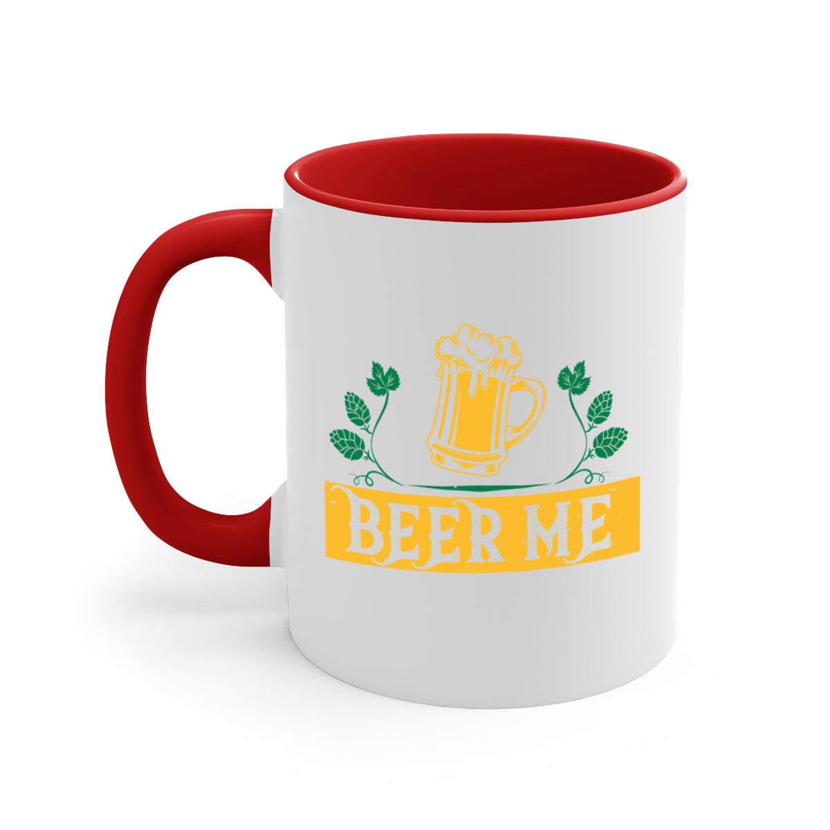 Beer Me 105# Mug featuring a glossy finish, colored handle, and interior, available in multiple colors and sizes.