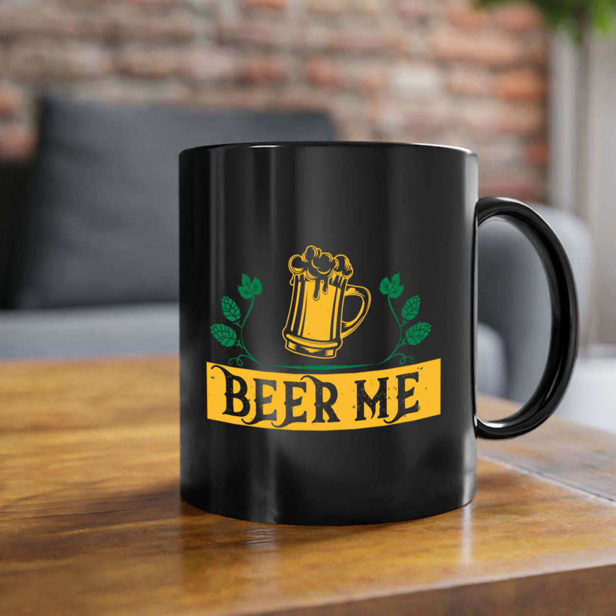 Beer Me 105# Mug featuring a glossy finish, colored handle, and interior, available in multiple colors and sizes.