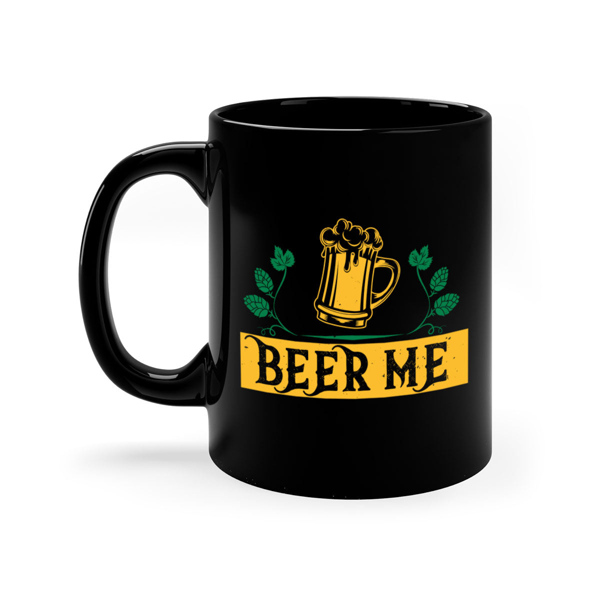Beer Me 105# Mug featuring a glossy finish, colored handle, and interior, available in multiple colors and sizes.