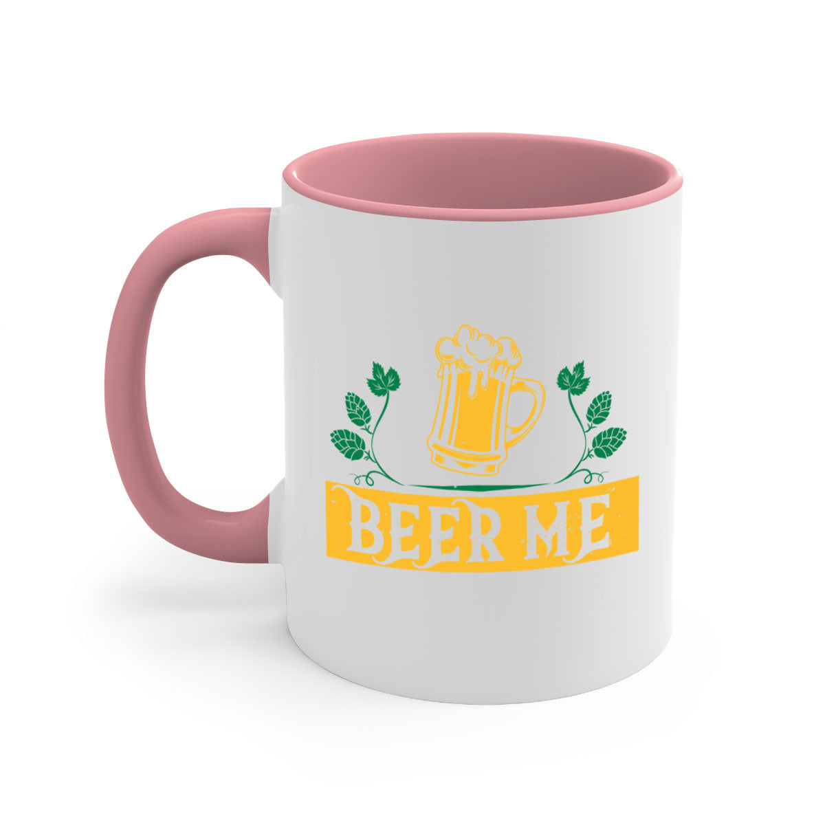 Beer Me 105# Mug featuring a glossy finish, colored handle, and interior, available in multiple colors and sizes.