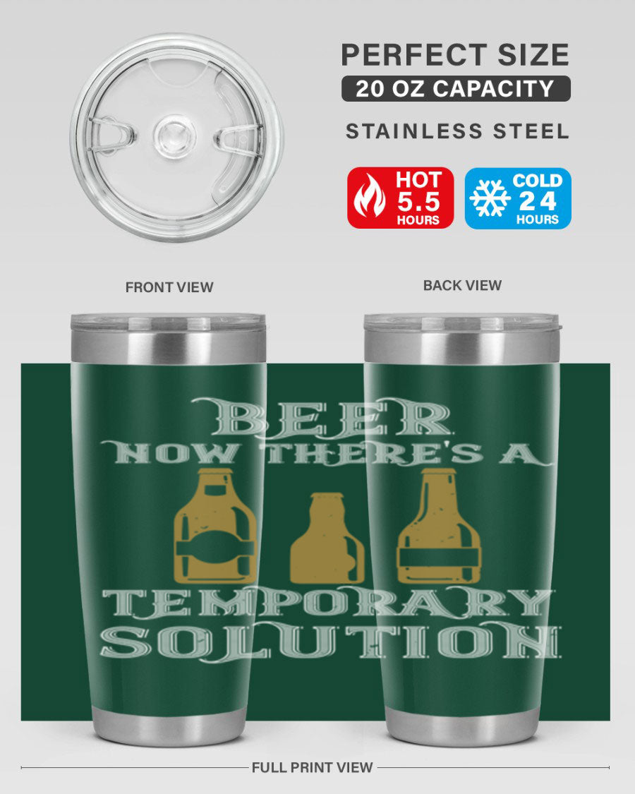 Beer Now Tumbler in stainless steel, showcasing its double wall vacuum design and drink-thru lid, perfect for keeping beverages hot or cold.