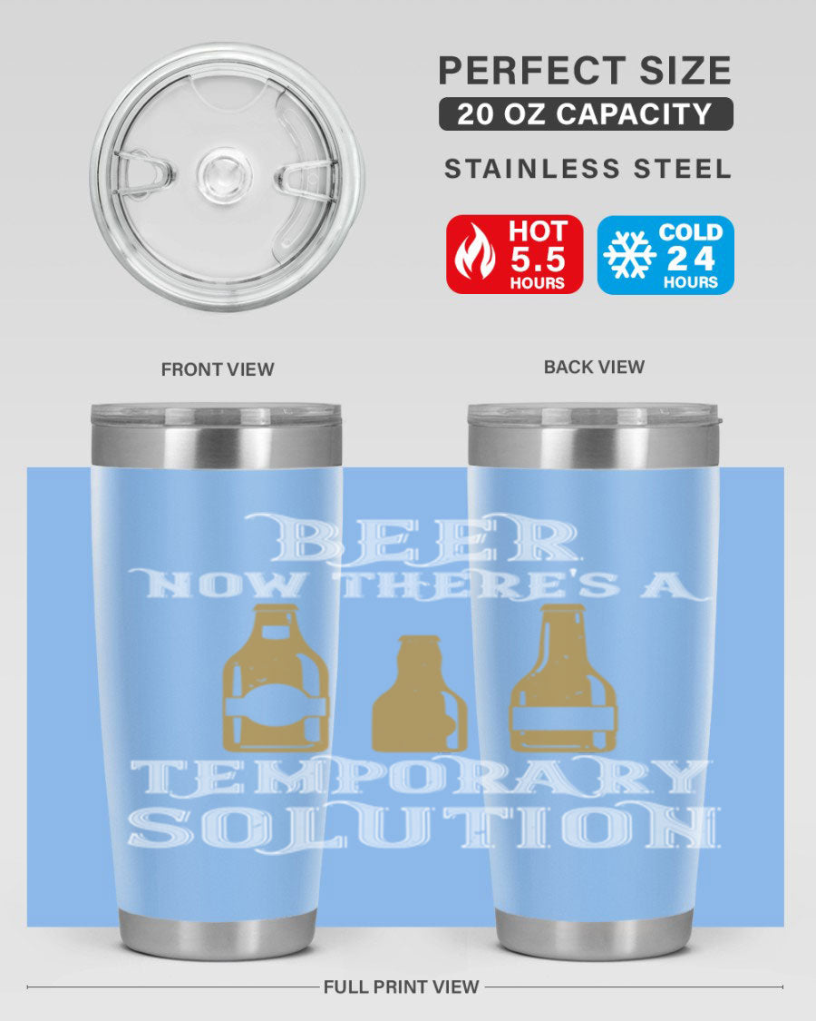Beer Now Tumbler in stainless steel, showcasing its double wall vacuum design and drink-thru lid, perfect for keeping beverages hot or cold.