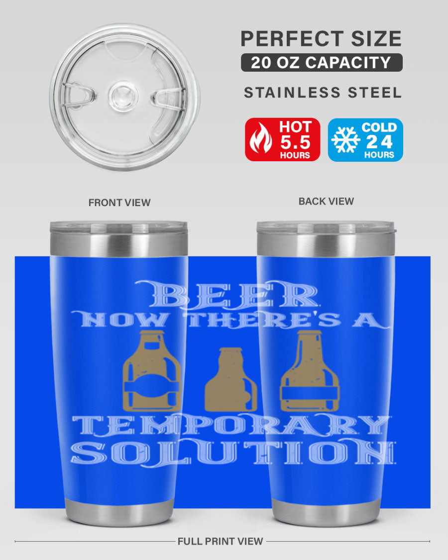 Beer Now Tumbler in stainless steel, showcasing its double wall vacuum design and drink-thru lid, perfect for keeping beverages hot or cold.