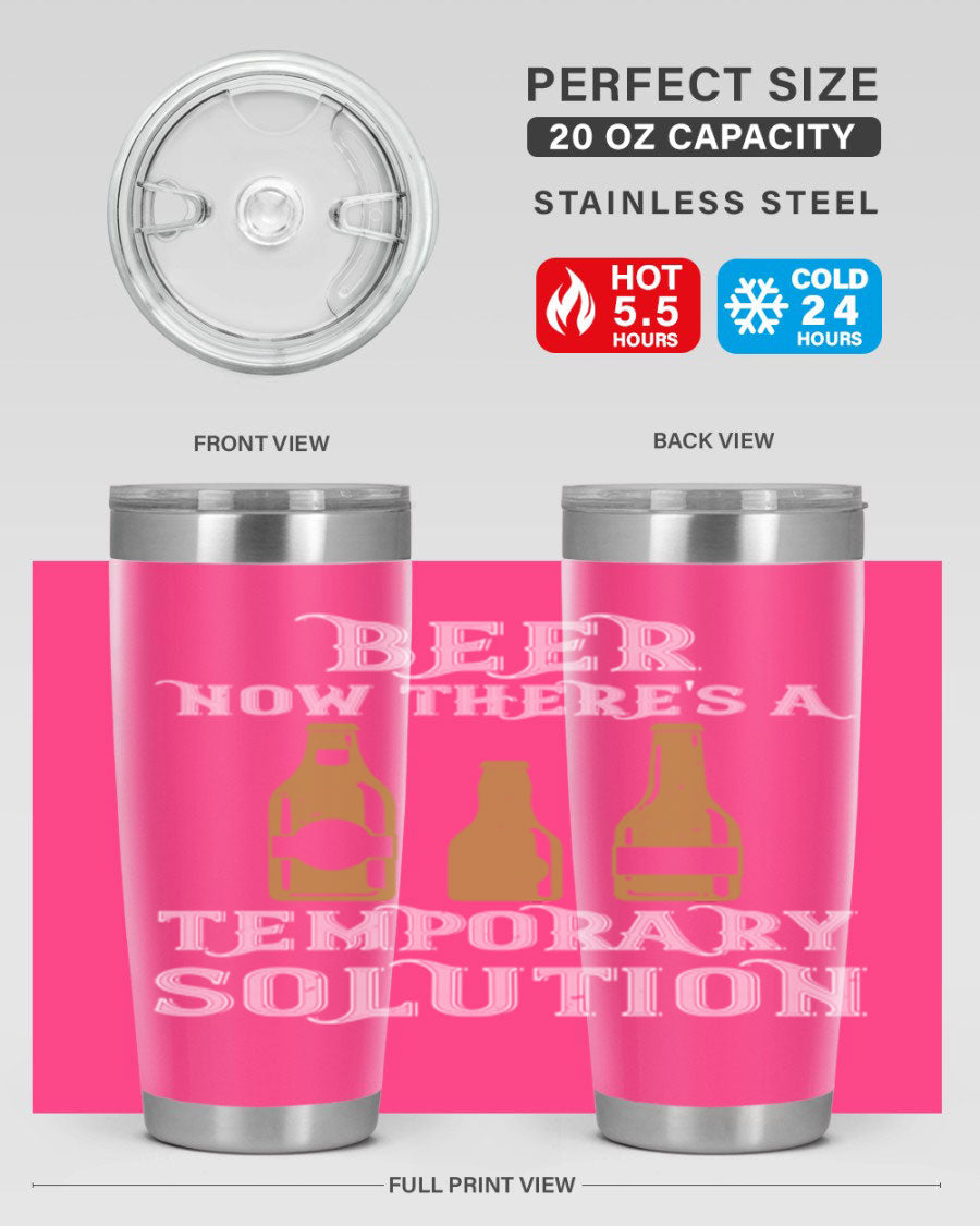 Beer Now Tumbler in stainless steel, showcasing its double wall vacuum design and drink-thru lid, perfect for keeping beverages hot or cold.