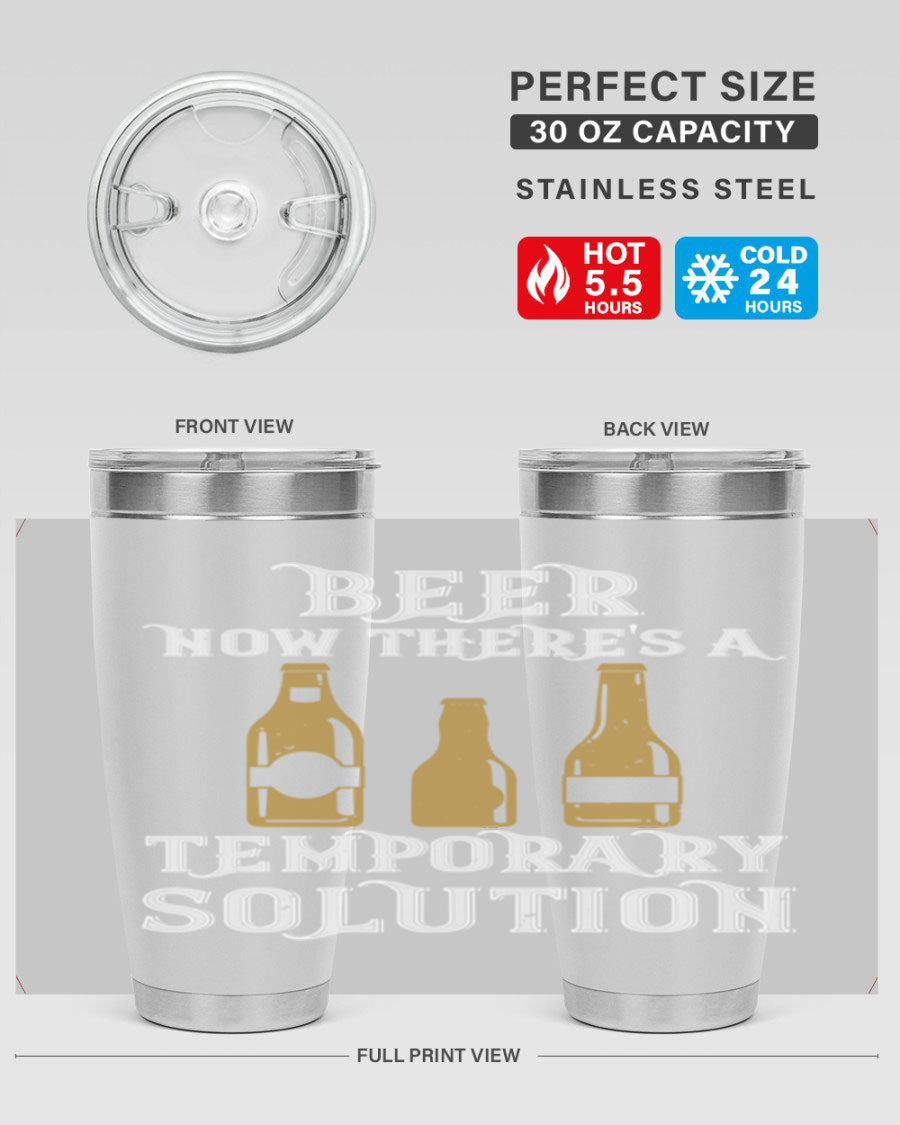 Beer Now Tumbler in stainless steel, showcasing its double wall vacuum design and drink-thru lid, perfect for keeping beverages hot or cold.