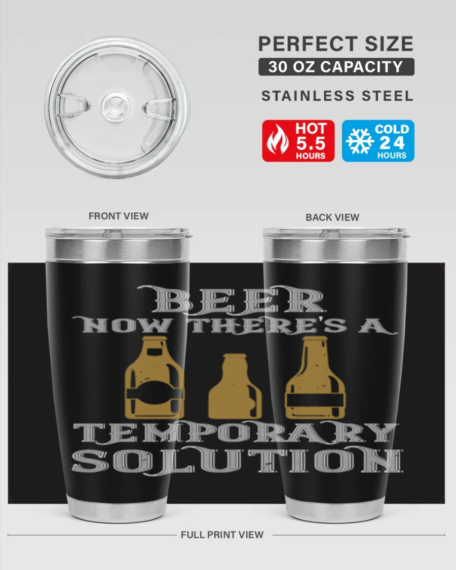 Beer Now Tumbler in stainless steel, showcasing its double wall vacuum design and drink-thru lid, perfect for keeping beverages hot or cold.