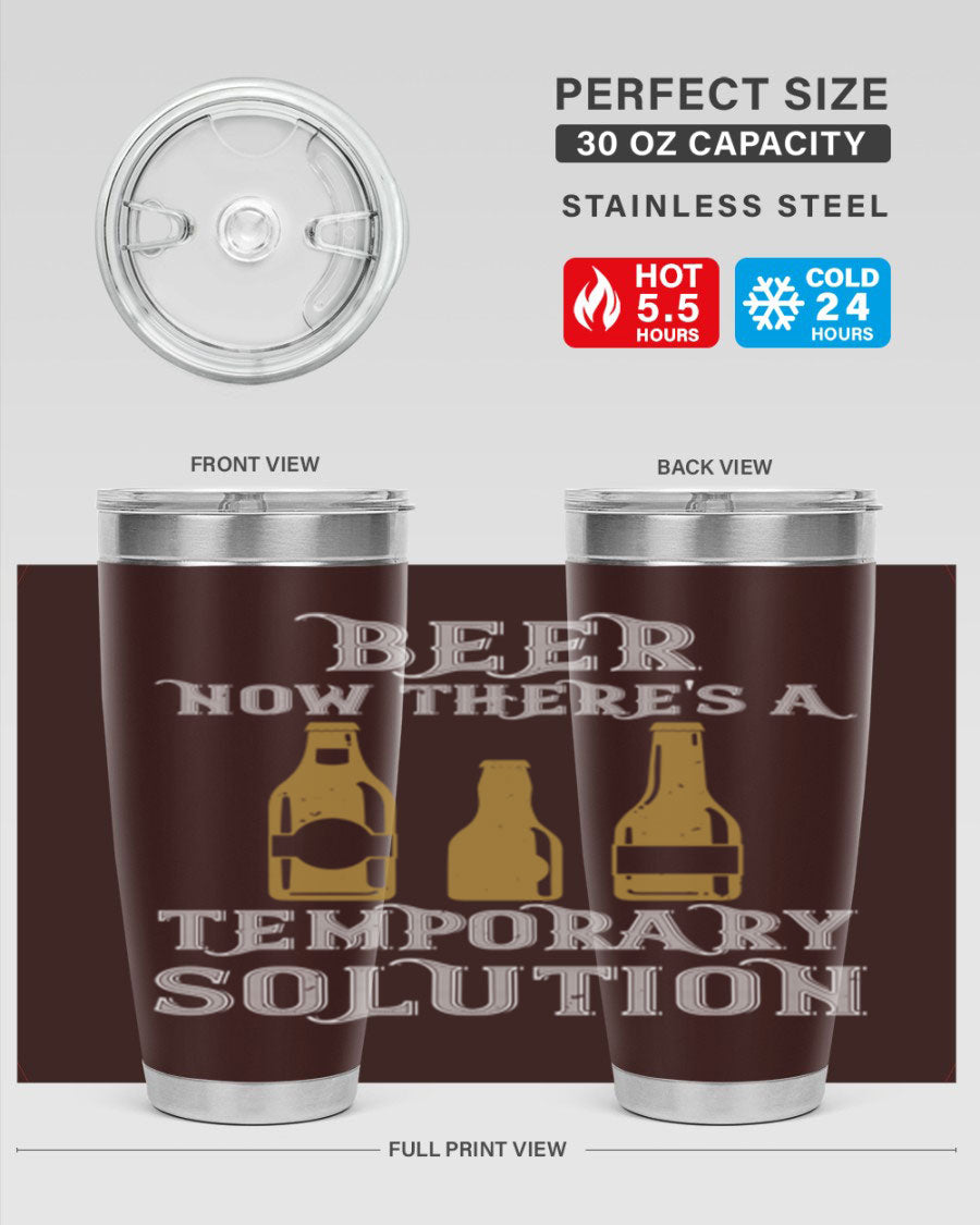 Beer Now Tumbler in stainless steel, showcasing its double wall vacuum design and drink-thru lid, perfect for keeping beverages hot or cold.