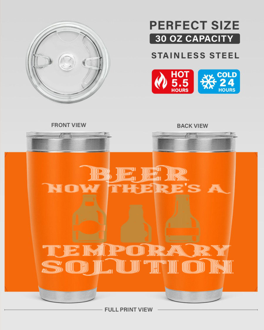 Beer Now Tumbler in stainless steel, showcasing its double wall vacuum design and drink-thru lid, perfect for keeping beverages hot or cold.