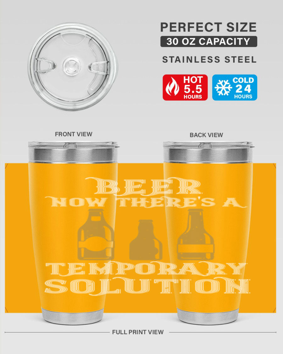 Beer Now Tumbler in stainless steel, showcasing its double wall vacuum design and drink-thru lid, perfect for keeping beverages hot or cold.
