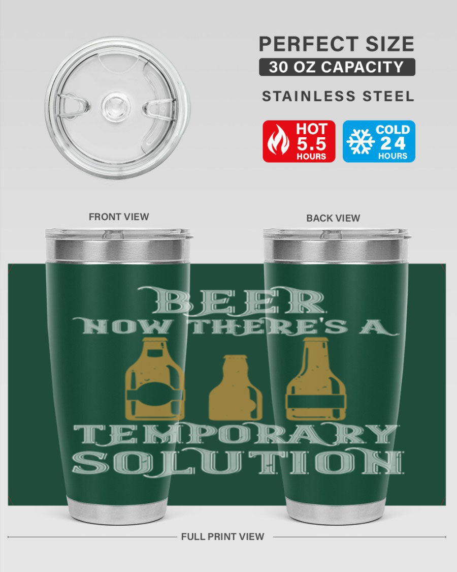 Beer Now Tumbler in stainless steel, showcasing its double wall vacuum design and drink-thru lid, perfect for keeping beverages hot or cold.