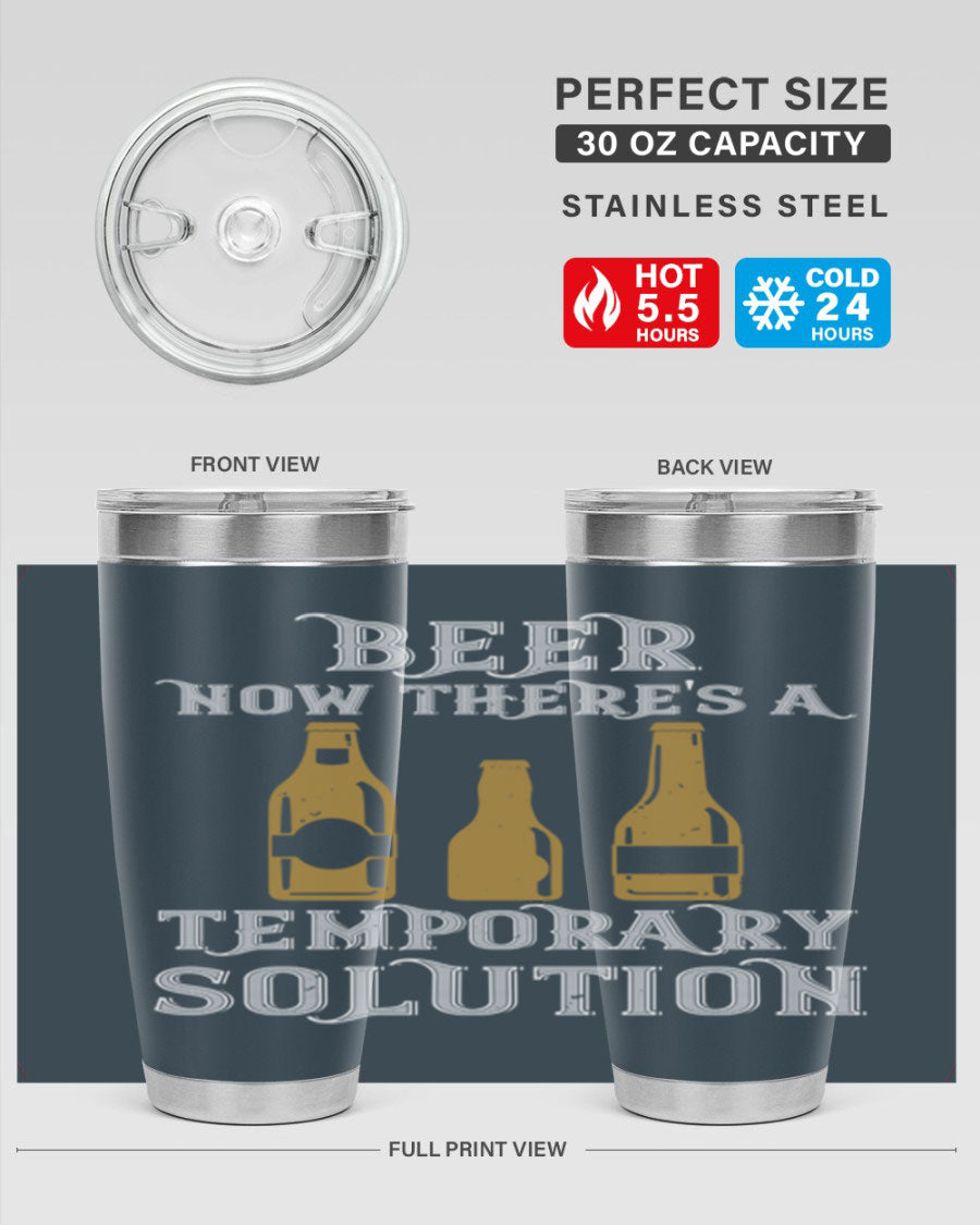 Beer Now Tumbler in stainless steel, showcasing its double wall vacuum design and drink-thru lid, perfect for keeping beverages hot or cold.